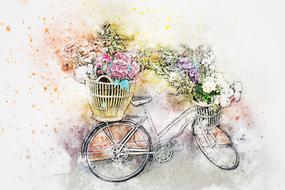 flowers in a bicycle paint drawing