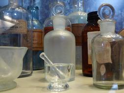 glass flasks in an old chemical laboratory