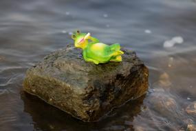 stone frog by the water