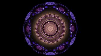 Beautiful, orange and violet, neon, fractal pattern, at black background, clipart