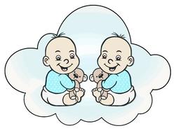 Cartoon drawing of the babies on the cloud