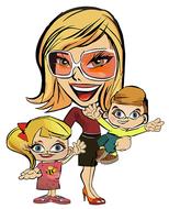 mom with children as a caricature