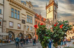 square in front of the clock tower in prague