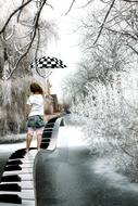 child winter piano photo montage