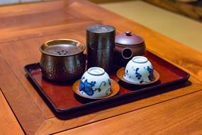 delicious tea with cups on a tray