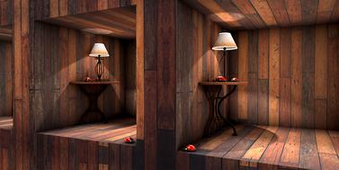 table lamps in wooden niches