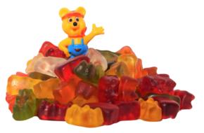 teddy bear figurine with chewy candy