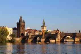 cozy town with a bridge by the lake