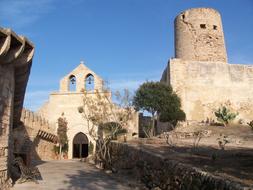 stone castle with trees