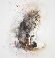 digital art, watercolor gray cat