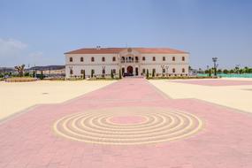 Beautiful Tamassos Bishop building near the square on Cyprus, Greece