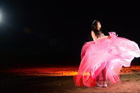 Girl pink dress Night Darkness