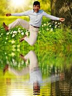 Man Happy Jump water