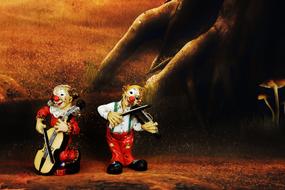 two Clowns playing music instruments, Funny figurines