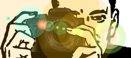 man camera flare reflex drawing