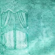 vintage letter and drawing, green background