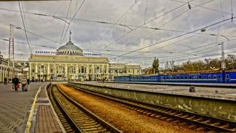 Beautiful and colorful train station under cloudy sky in Odessa, Ukraine