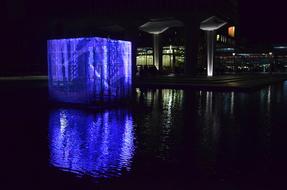 glowing cube on water in Eindhoven, Netherlands