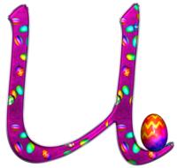"U", colorful initial alphabet letter with easter egg at white background