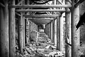 Rooms Abandoned ruins black and white