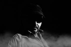 monochrome portrait of man with beard