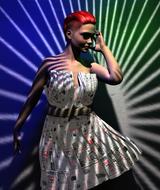 woman with red hair stands in the shade