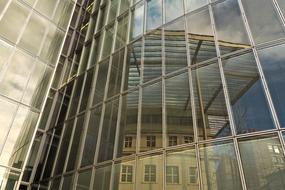 glass facade wall of a modern office building in Dusseldorf