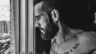 Man face black white