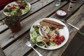 bread salad on the table in a bowl.