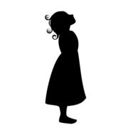 Black silhouette of the girl looking up at white background