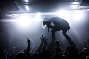 Man Singing in front of crowd of People, rock concert
