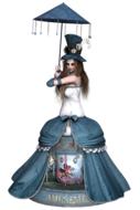 girl in steampunk dress beneath umbrella, 3d render