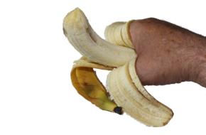 hand holds a banana