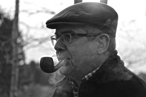 Man Pipe Smoking, black and white image