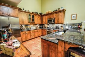 wooden interior of a large kitchen