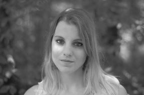 black and white photo of a young blonde gir