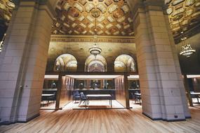 huge hall with a chandelier
