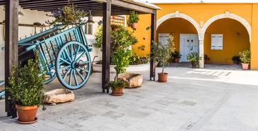 yellow yard with a cart