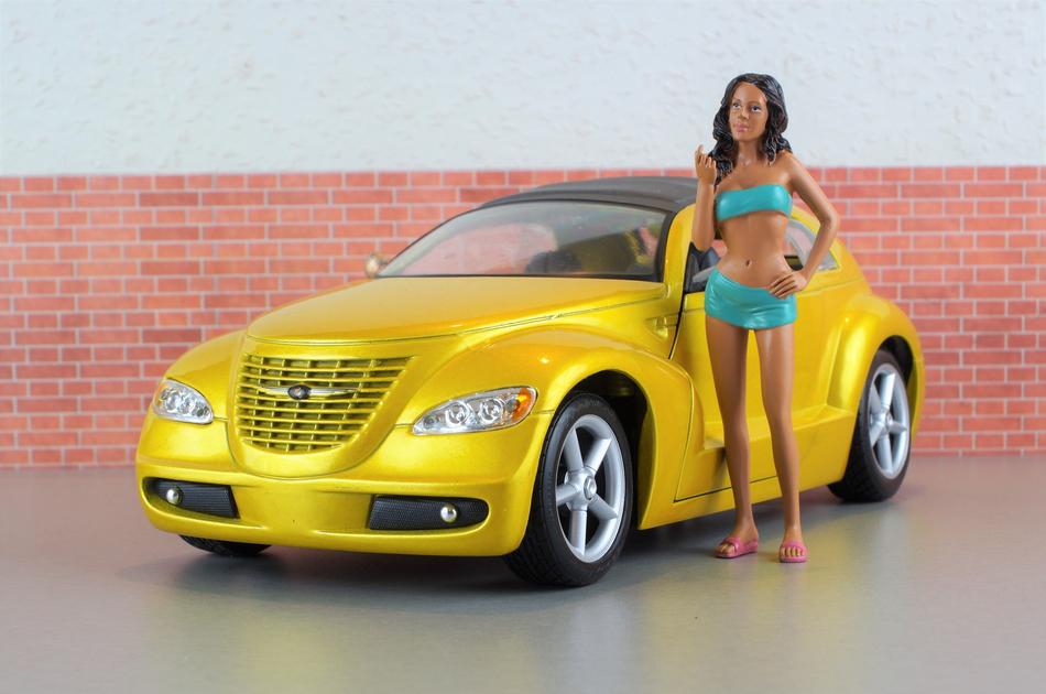 yellow car and girl model