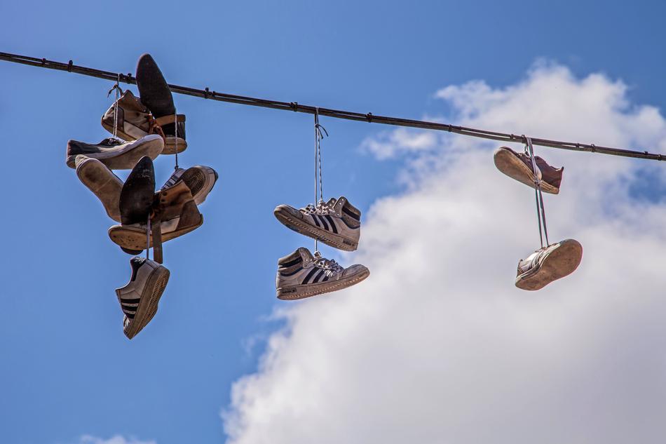 shoes hanging wire laces