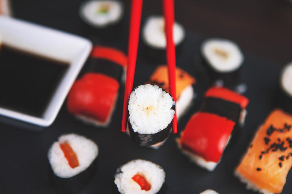 Rice sushi in tents