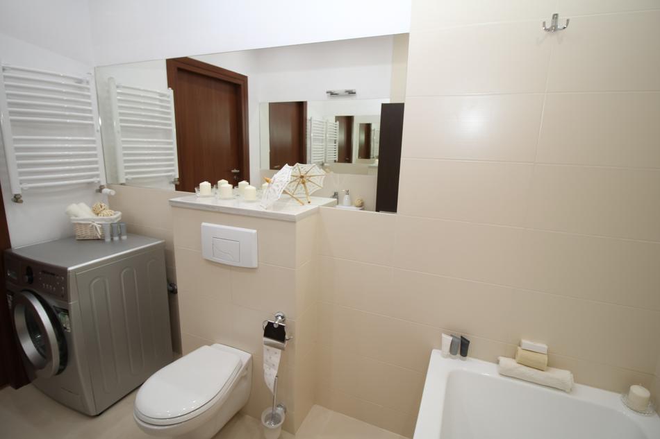 photo of the bathroom in beige color