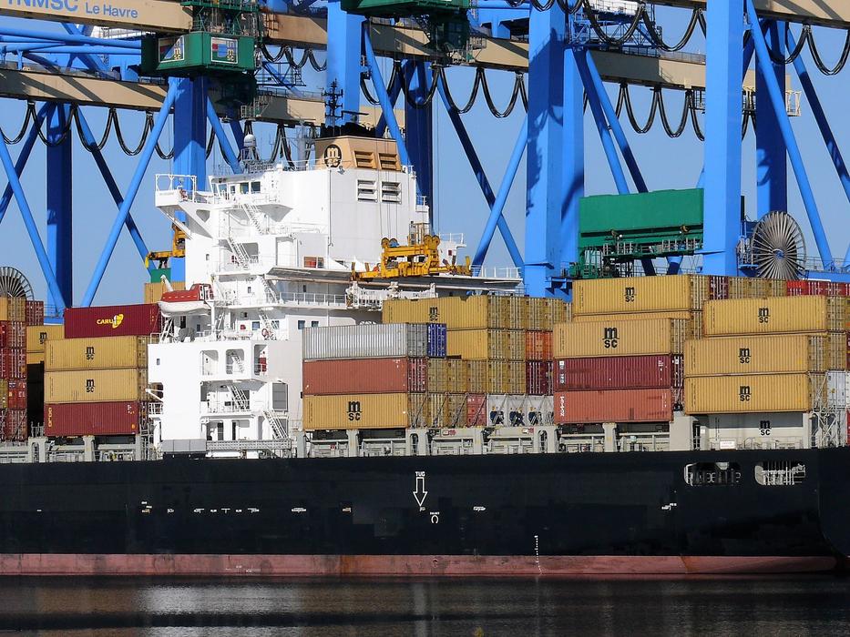 Colorful containers in the port in France, under the blue sky