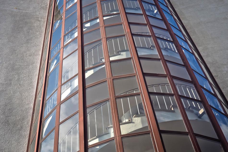 Beautiful building stairs inside with glass windows in DÃ¼sseldorf, Germany
