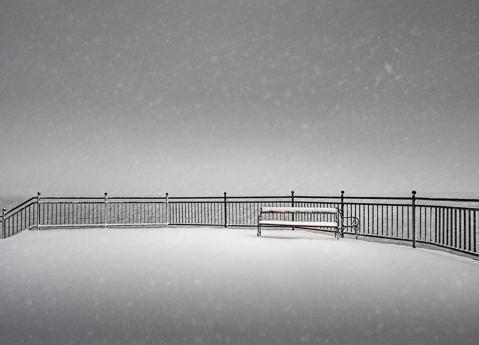 fence snow white water