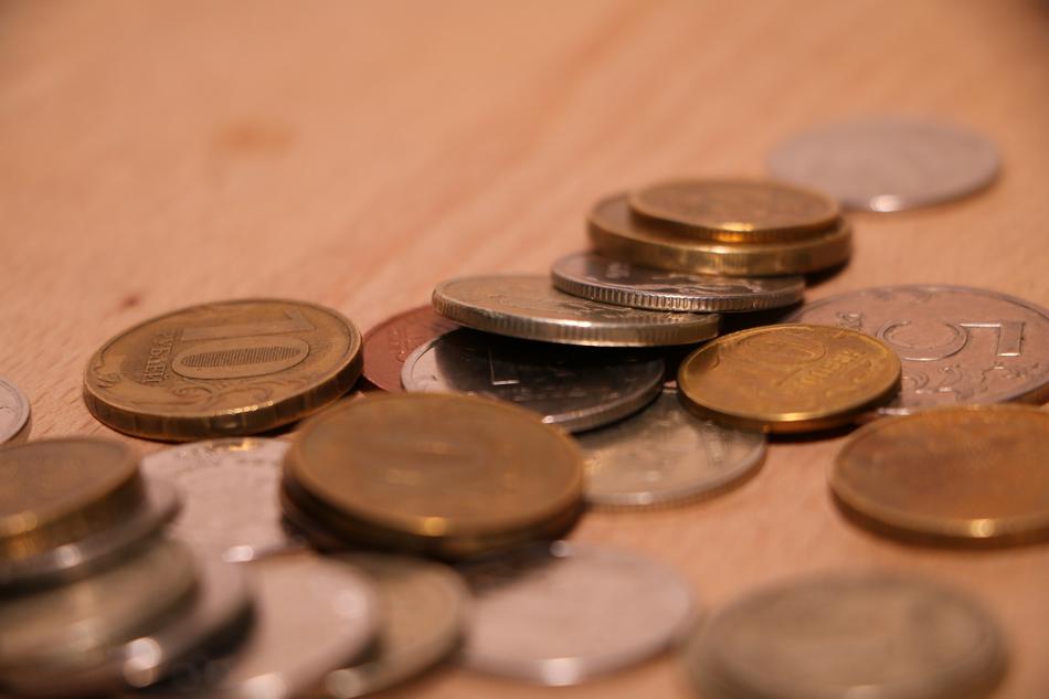 Russian coins in blurred background