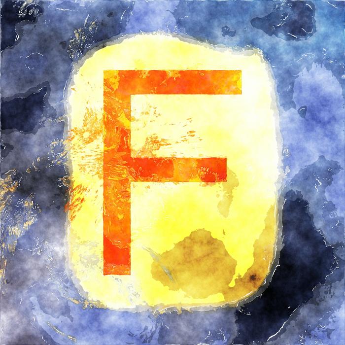 F on a blue background
