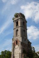 old steeple ruin at sky