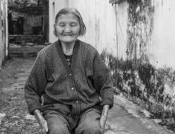 happy grandmother in the village