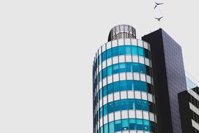 blue-white glass multi-storey building